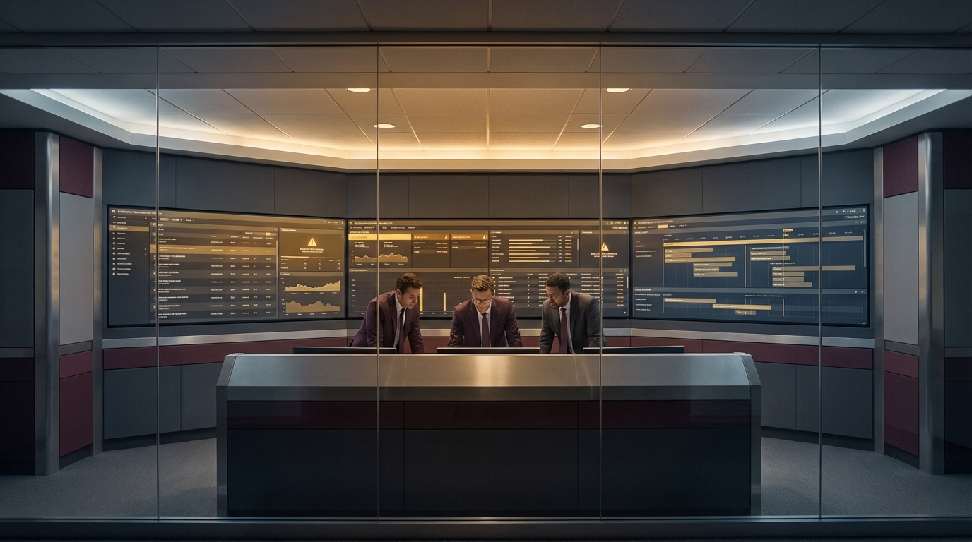 Enterprise operations center monitoring real-world system incidents